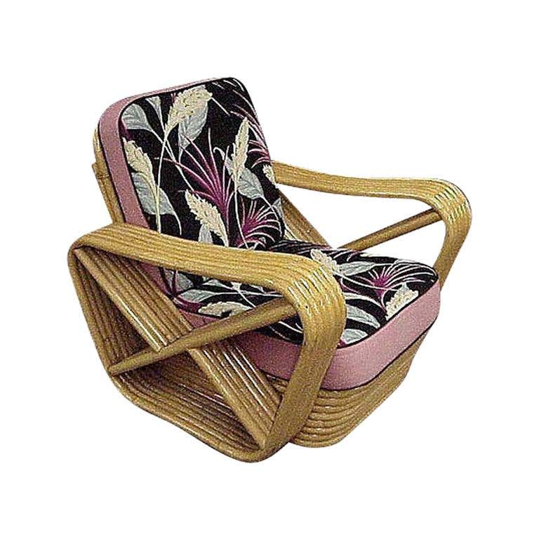 Restored Paul Frankl Style Six-Strand Square Pretzel Rattan Lounge Chair